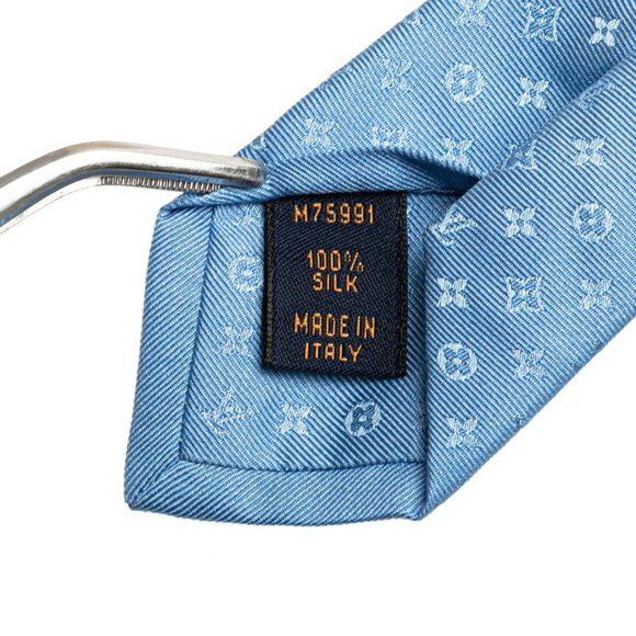 Louis Vuitton Monogram Cravat Monogramsim Necktie M75991 Light Blue Silk Men'... - Picture 5 of 6